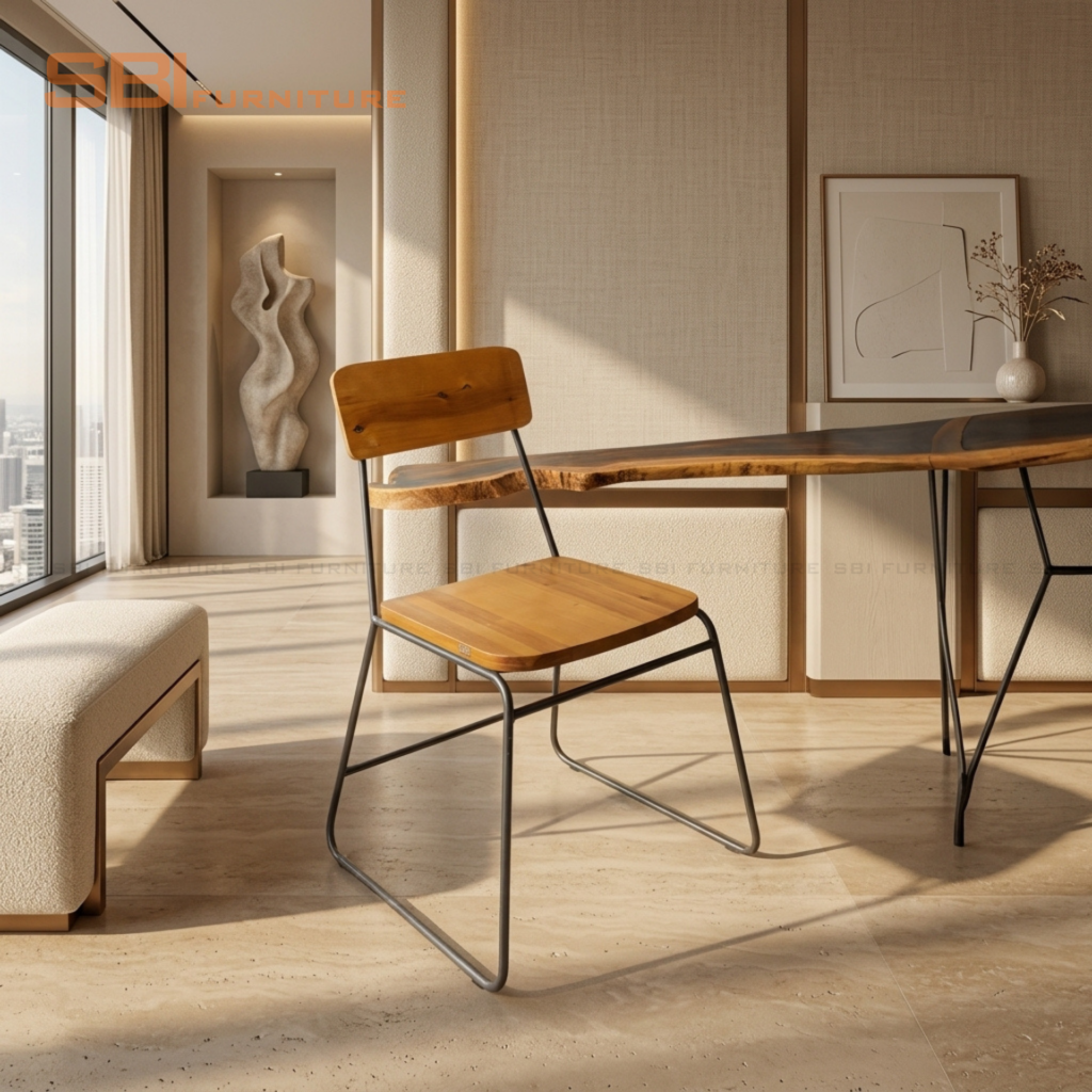 Ghế Cà Phê Gỗ Poplar Sắt Sơn Tĩnh Điện 4