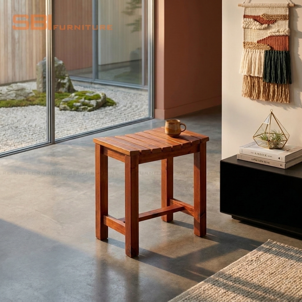 Ghế Đẩu Cafe Gỗ Tự Nhiên - Gỗ Tràm Bông Sơn PU